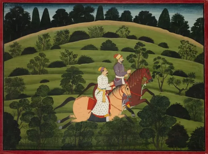 Framed Print : Akrura Rides Toward Dwarka, page from the large Basohli Bhagavata Purana, c. 1760-1765 Framed Print : Akrura Rides Toward Dwarka, page from the large Basohli Bhagavata Purana, c. 1760-1765
