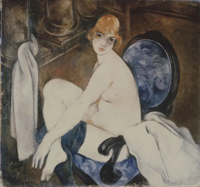 Framed Print : Akt in a blue Armchair. Artist: Shevchenko, Alexander Vasilyevich (1883-1948) Framed Print : Akt in a blue Armchair. Artist: Shevchenko, Alexander Vasilyevich (1883-1948)
