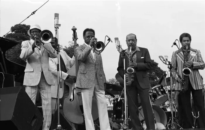 Framed Print : Al Grey, Terry Clark Frank Foster, Capital Jazz Festival, Knebworth, Herts, July 1982 Framed Print : Al Grey, Terry Clark Frank Foster, Capital Jazz Festival, Knebworth, Herts, July 1982
