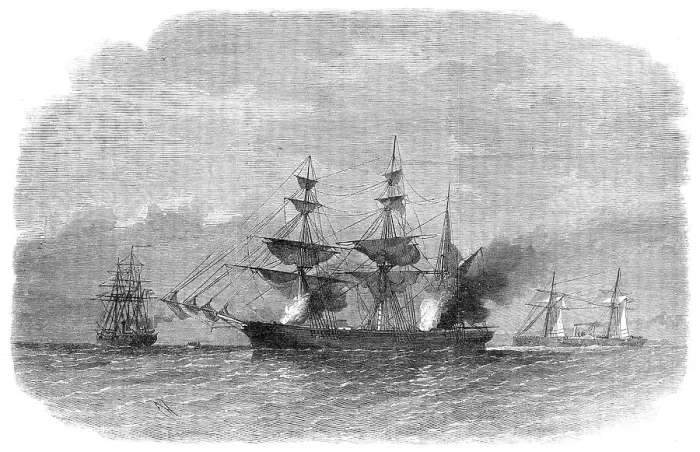 Framed Print : The Alabama destroying the Texan Star, or Martaban, in the Malacca Straits... 1864. Creator: Unknown Framed Print : The Alabama destroying the Texan Star, or Martaban, in the Malacca Straits... 1864. Creator: Unknown