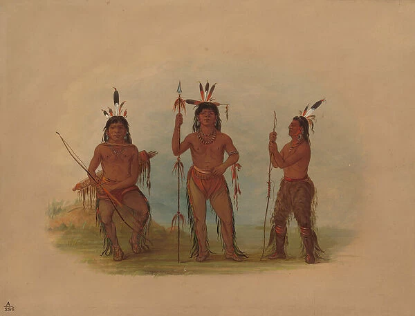 Alaeutian Chief and Two Warriors, 1855  /  1869. Creator: George Catlin