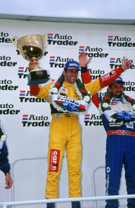 Framed Print : Alain Menu.British touring car driver celebrates victory Framed Print : Alain Menu.British touring car driver celebrates victory