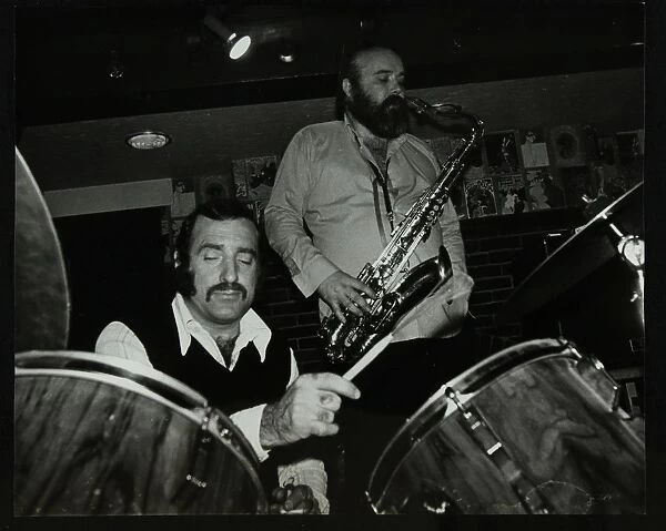 Alan Jackson (drums) and Don Weller (saxophone) playing at The Bell, Codicote, Hertfordshire, 1980