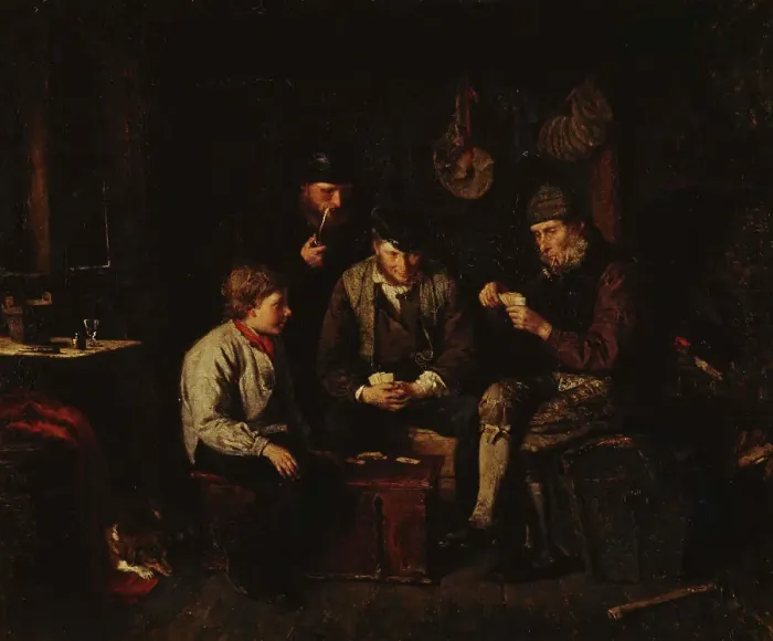 Framed Print : Aland Sailors Playing Cards in a Log Cabin (The Ace of Clubs), 1871. Creator: Karl Emanuel Jansson Framed Print : Aland Sailors Playing Cards in a Log Cabin (The Ace of Clubs), 1871. Creator: Karl Emanuel Jansson
