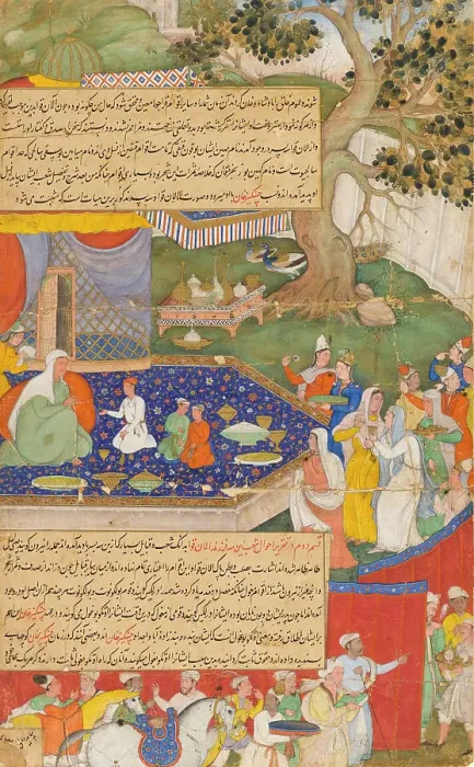 Framed Print : Alanquva and Her Three Sons, Folio from a Chingiznama (image 1 of 2), 1596. Creator: Unknown Framed Print : Alanquva and Her Three Sons, Folio from a Chingiznama (image 1 of 2), 1596. Creator: Unknown
