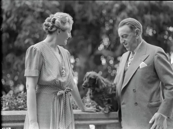 Framed Print : Alanson, Bertram, Mr. and Mrs. with dog, outdoors, between 1927 and 1937. Creator: Arnold Genthe Framed Print : Alanson, Bertram, Mr. and Mrs. with dog, outdoors, between 1927 and 1937. Creator: Arnold Genthe