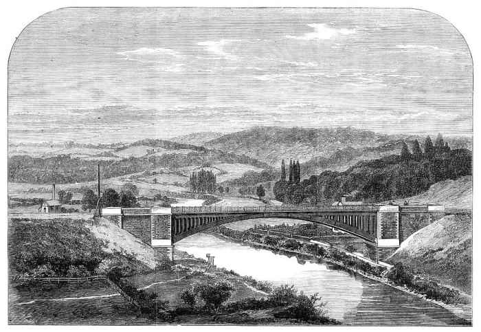 Framed Print : The Albert Edward Bridge of the Coalbrookdale Railway over the Severn, 1864. Creator: Unknown Framed Print : The Albert Edward Bridge of the Coalbrookdale Railway over the Severn, 1864. Creator: Unknown