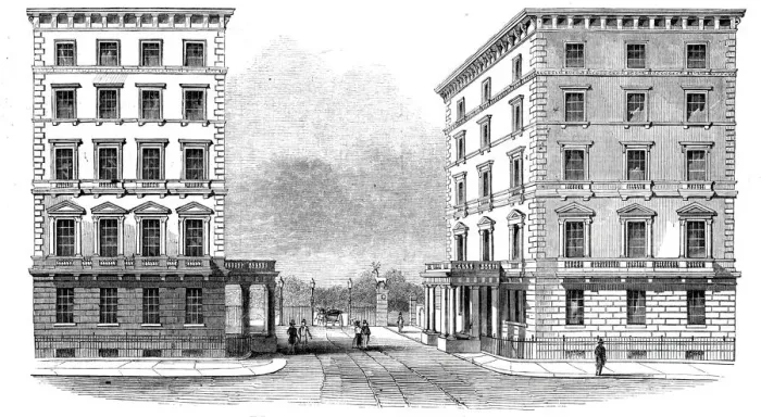Framed Print : The Albert Gate, Hyde Park, Knightsbridge, 1844. Creator: Unknown Framed Print : The Albert Gate, Hyde Park, Knightsbridge, 1844. Creator: Unknown