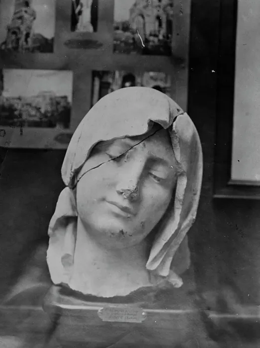 Framed Print : Albert - Head of Virgin in Notre Dame de Brebieres Church, 26 Aug 1918. Creator: Bain News Service Framed Print : Albert - Head of Virgin in Notre Dame de Brebieres Church, 26 Aug 1918. Creator: Bain News Service