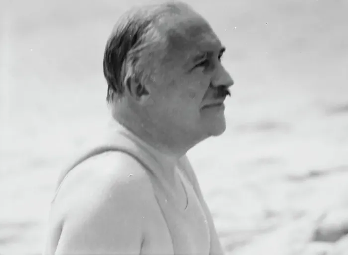 Framed Print : Albert Herter at the beach, between 1932 and 1942. Creator: Arnold Genthe Framed Print : Albert Herter at the beach, between 1932 and 1942. Creator: Arnold Genthe