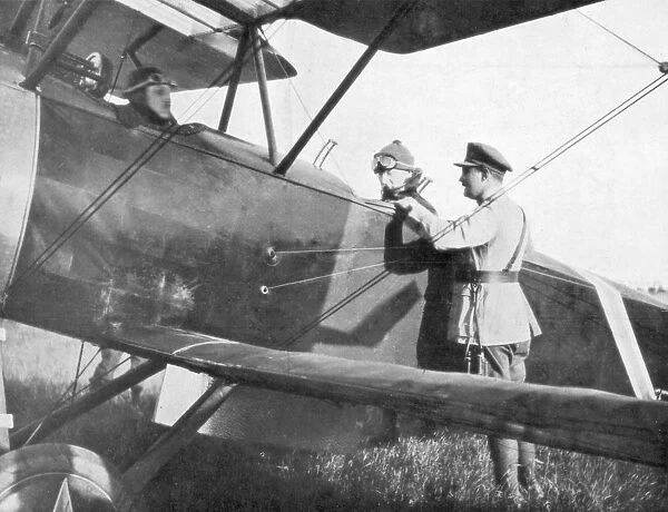 Albert I of Belgium, leaving by plane to visit the lines of the Yser, c1917