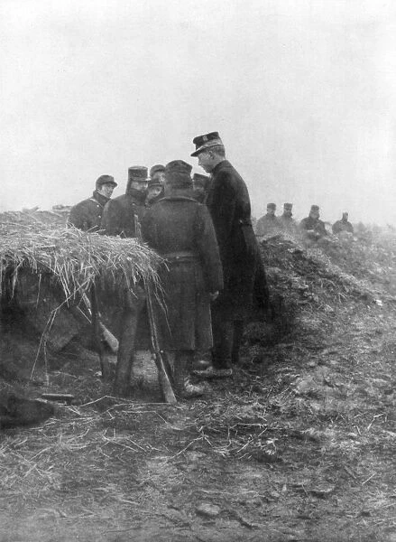Albert I, the third King of the Belgians, visiting the trenches of Avecapelle, Belgium, 1915