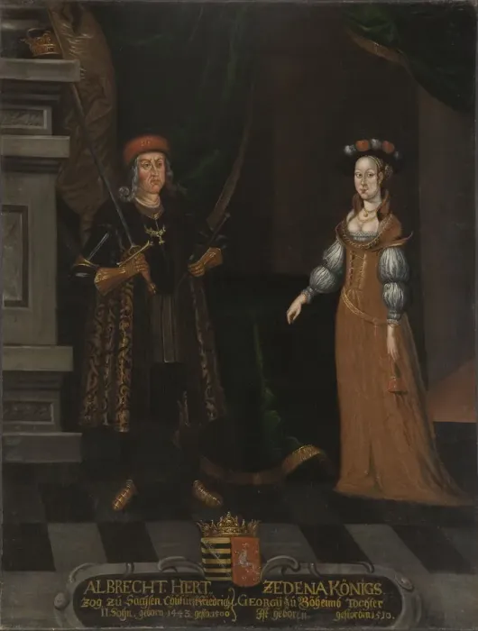 Framed Print : Albert III (1443-1500), Duke of Saxony and Sidonie of Podebrady (1449-1510) Framed Print : Albert III (1443-1500), Duke of Saxony and Sidonie of Podebrady (1449-1510)