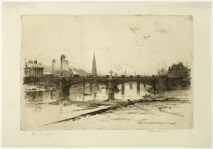 Framed Print : Albert, Railway, and Victoria Bridges, plate six from the Clyde Set, 1889. Creators: David Young Cameron, F. Goulding Framed Print : Albert, Railway, and Victoria Bridges, plate six from the Clyde Set, 1889. Creators: David Young Cameron, F. Goulding