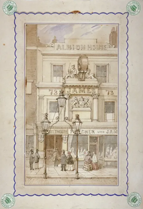 Framed Print : Albion House and the entrance to the Princesss Theatre, Oxford Street, Westminster, London, c1840 Framed Print : Albion House and the entrance to the Princesss Theatre, Oxford Street, Westminster, London, c1840