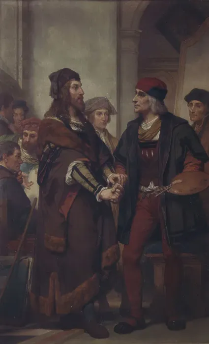 Framed Print : Albrecht Durer Visiting Quinten Massijs, (c1500s), c1862-1872. Creator: Nicaise de Keyser Framed Print : Albrecht Durer Visiting Quinten Massijs, (c1500s), c1862-1872. Creator: Nicaise de Keyser