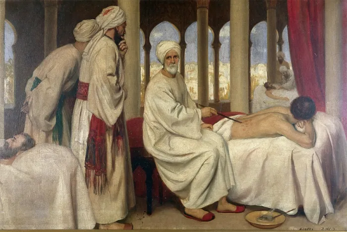 Framed Print : Albucasis blistering a patient in the hospital at Cordova, c10th century, c1912. Creator: Ernest Board Framed Print : Albucasis blistering a patient in the hospital at Cordova, c10th century, c1912. Creator: Ernest Board