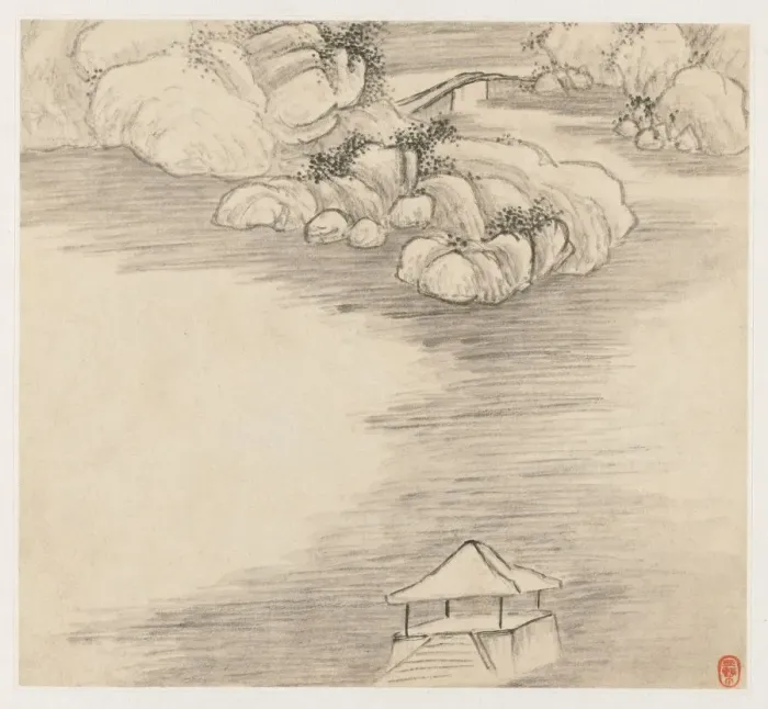 Framed Print : Album of Landscapes: Leaf 3, 1677. Creator: Wang Gai (Chinese, active c. 1677-1705)