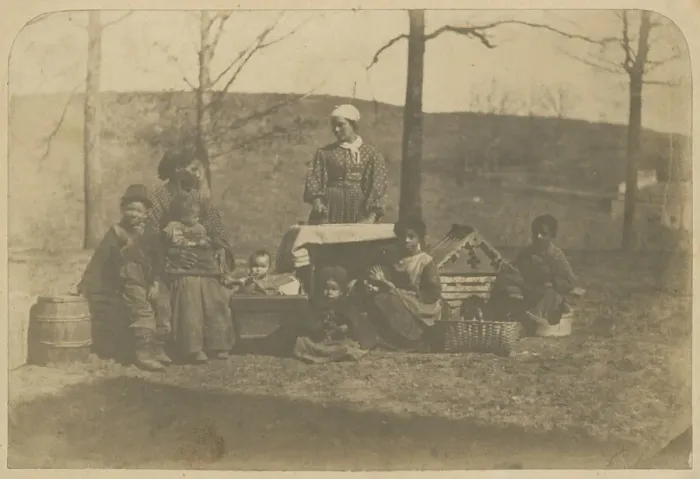 Framed Print : Albumen print of enslaved women and their children near Alexandria Framed Print : Albumen print of enslaved women and their children near Alexandria