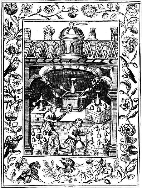 Alchemical laboratory showing various forms of furnace and vessels, 1652