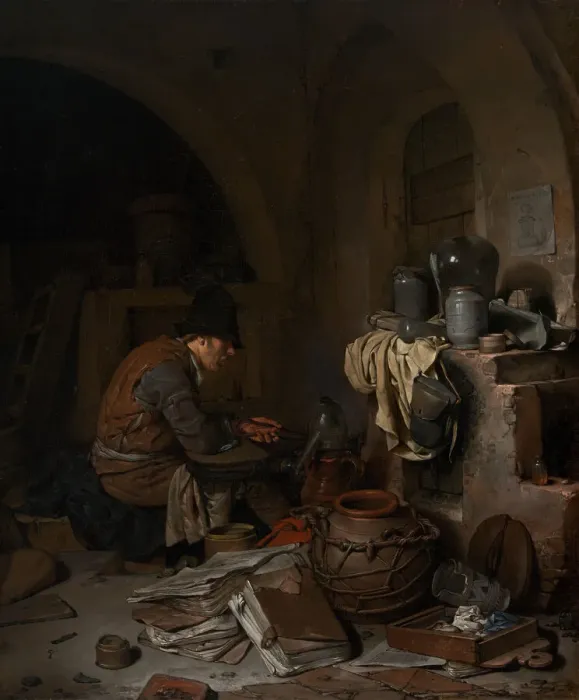 Framed Print : The Alchemist, 1663. Creator: Cornelis Bega Framed Print : The Alchemist, 1663. Creator: Cornelis Bega