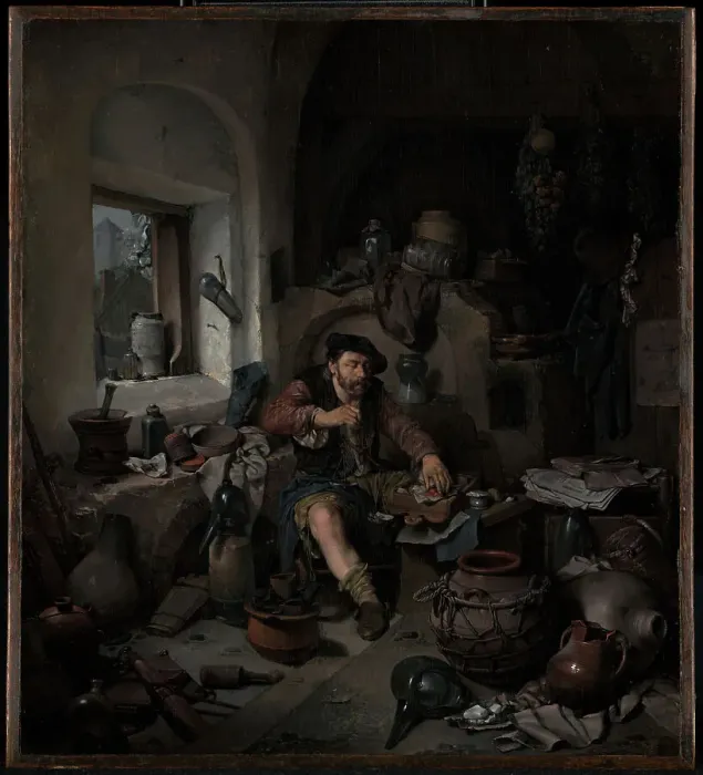 Framed Print : The Alchemist, 1663. Creator: Cornelis Bega