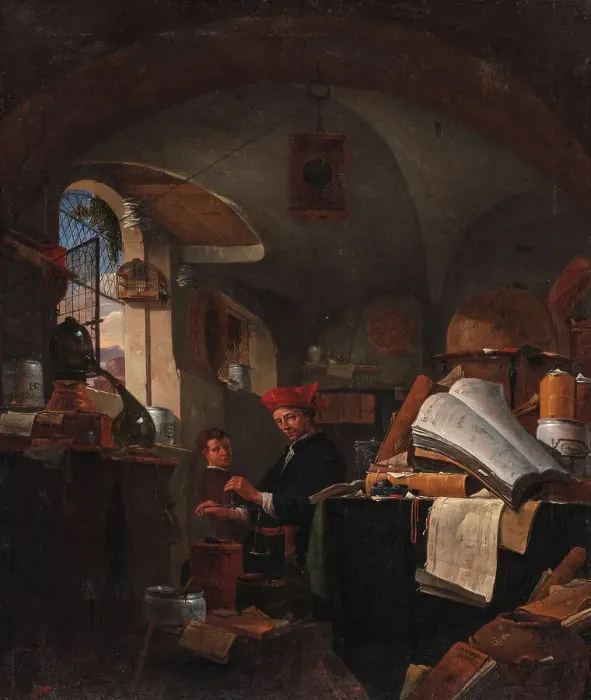 Framed Print : An Alchemist in his Laboratory, 1631-1677. Creator: Thomas Wijck Framed Print : An Alchemist in his Laboratory, 1631-1677. Creator: Thomas Wijck