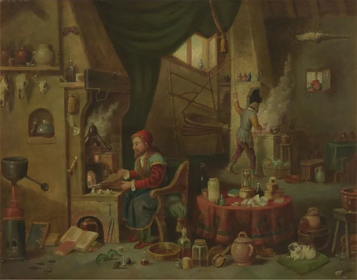 Framed Print : An alchemist in his laboratory, c1680s. Creator: Follower of David Teniers II Framed Print : An alchemist in his laboratory, c1680s. Creator: Follower of David Teniers II