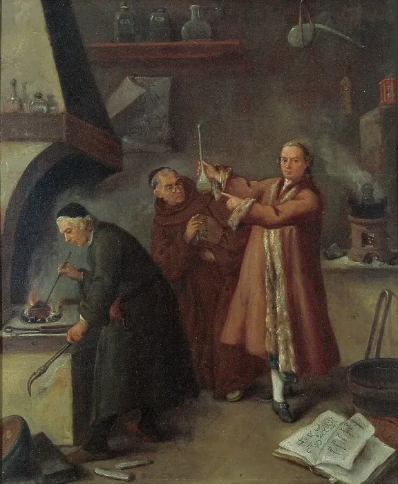 Framed Print : Alchemists, 1757. Creator: Longhi, Pietro (1701-1785) Framed Print : Alchemists, 1757. Creator: Longhi, Pietro (1701-1785)