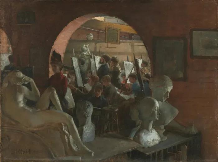 Framed Print : An Alcove in the Art Students League, 1888. Creator: Charles C. Curran Framed Print : An Alcove in the Art Students League, 1888. Creator: Charles C. Curran