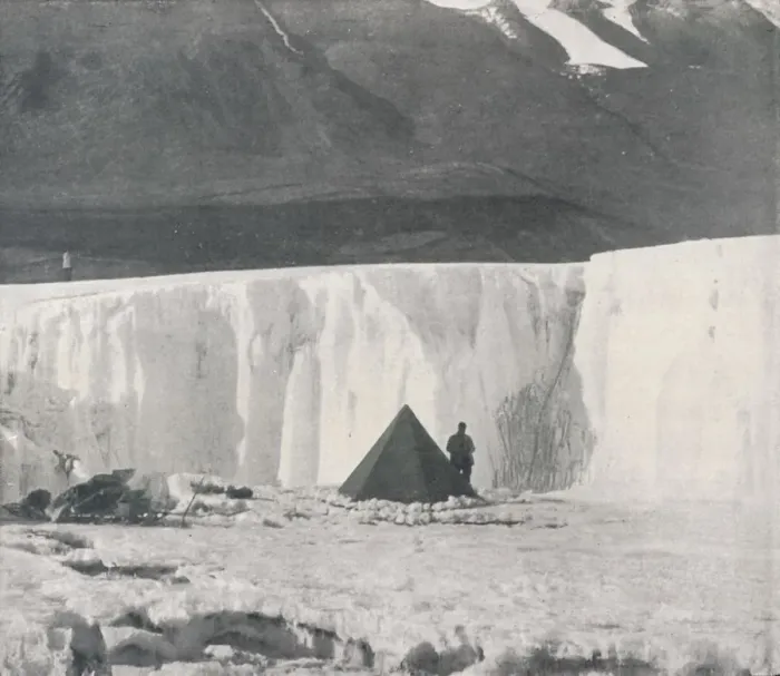 Framed Print : Alcove Camp in a Surface Gully of the Taylor Glacier, c1911, (1913). Artist: Frank Debenham Framed Print : Alcove Camp in a Surface Gully of the Taylor Glacier, c1911, (1913). Artist: Frank Debenham