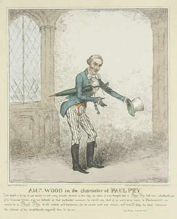 Framed Print : Ald Wood in the Character of Paul Pry, 1826. Creator: Isaac Robert Cruikshank Framed Print : Ald Wood in the Character of Paul Pry, 1826. Creator: Isaac Robert Cruikshank