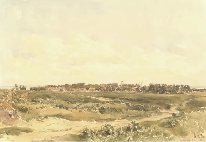 Framed Print : Aldeburgh Mill and Church, 1884. Creator: Thomas Collier Framed Print : Aldeburgh Mill and Church, 1884. Creator: Thomas Collier