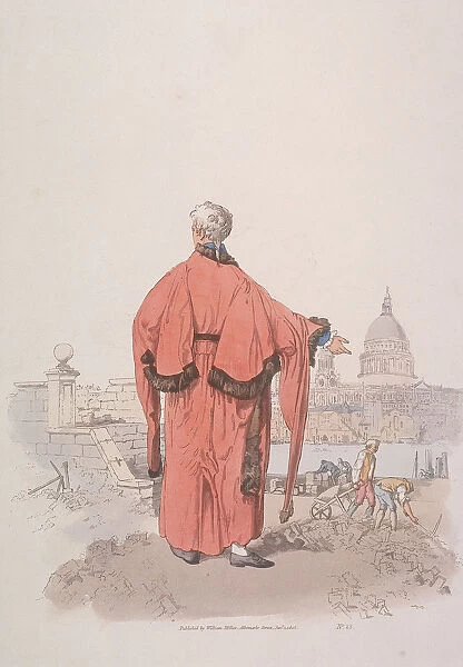 Alderman in civic costume looking towards St Pauls Cathedral, London, 1805. Artist