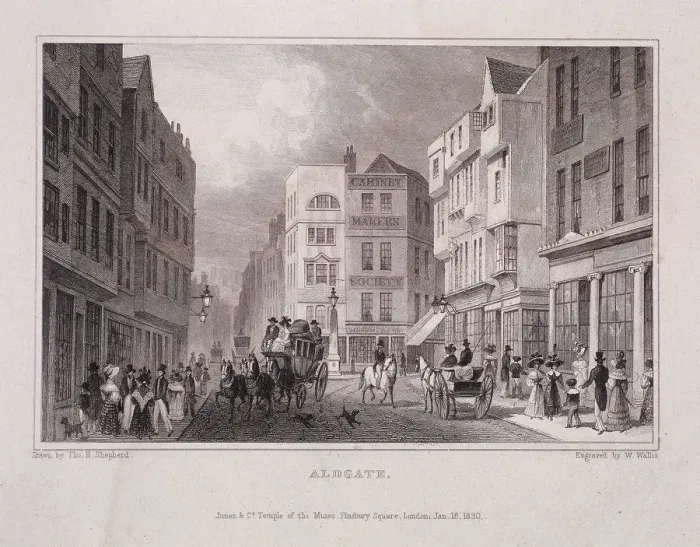 Framed Print : Aldgate High Street, London, 1830. Artist: W Wallis Framed Print : Aldgate High Street, London, 1830. Artist: W Wallis