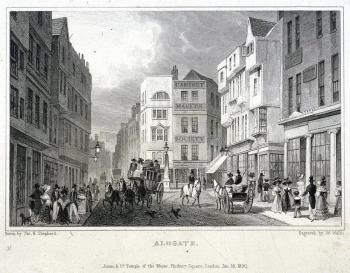 Framed Print : Aldgate, London, 1830. Artist: W Wallis Framed Print : Aldgate, London, 1830. Artist: W Wallis