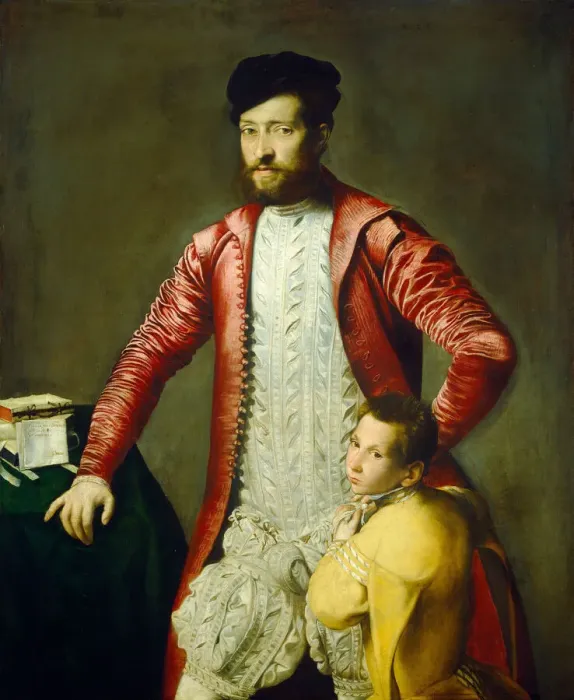 Framed Print : Alessandro Alberti with a Page, possibly 1544 / 1545. Creator: Gian Paolo Pace Framed Print : Alessandro Alberti with a Page, possibly 1544 / 1545. Creator: Gian Paolo Pace