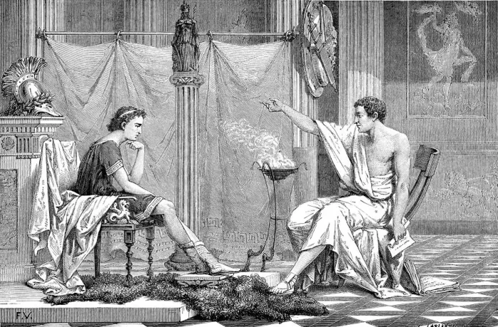 Framed Print : Alexander the Great (356-323 BC) as a youth, listening to his tutor Aristotle, c1875 Framed Print : Alexander the Great (356-323 BC) as a youth, listening to his tutor Aristotle, c1875