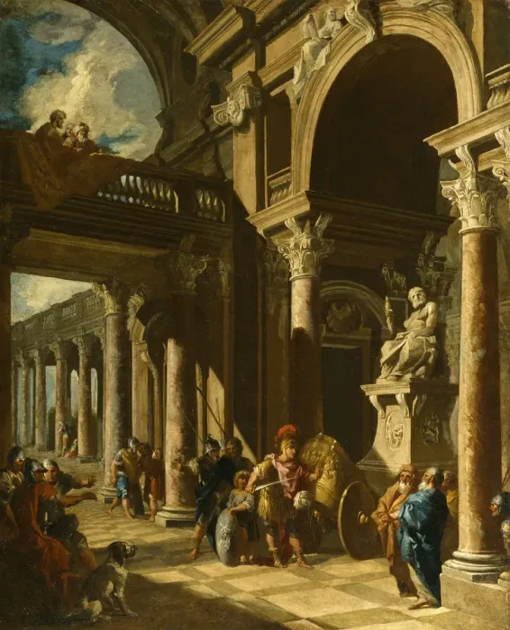 Framed Print : Alexander the Great Cutting the Gordian Knot, ca. 1718-1719. Artist: Panini, Giovanni Paolo (1691-1765) Framed Print : Alexander the Great Cutting the Gordian Knot, ca. 1718-1719. Artist: Panini, Giovanni Paolo (1691-1765)