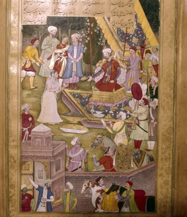 Framed Print : Alexander the Great of Macedon (Iskandar) is brought by a priestess to spare an idol from destructio Framed Print : Alexander the Great of Macedon (Iskandar) is brought by a priestess to spare an idol from destructio