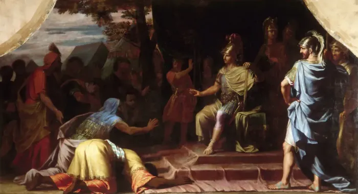 Framed Print : Alexander the Great receiving the news of the death by immolation of the gymnosophist Calanus. Artist: Champaigne, Jean-Baptiste de (1631-1681) Framed Print : Alexander the Great receiving the news of the death by immolation of the gymnosophist Calanus. Artist: Champaigne, Jean-Baptiste de (1631-1681)