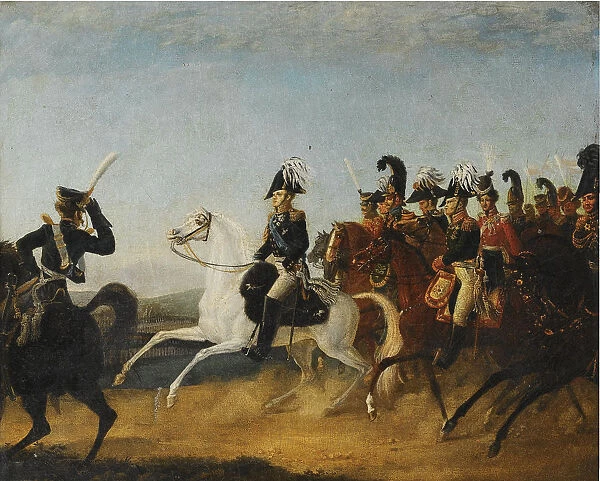 Alexander I of Russia accompanied by his staff. Artist: Anonymous
