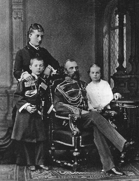 Alexander II of Russia and Princess Ekaterina Mikhailovna Yurievskaya with children, c