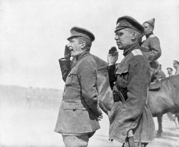 Alexander Kerensky during a review of Russian troops, First World War, 1917
