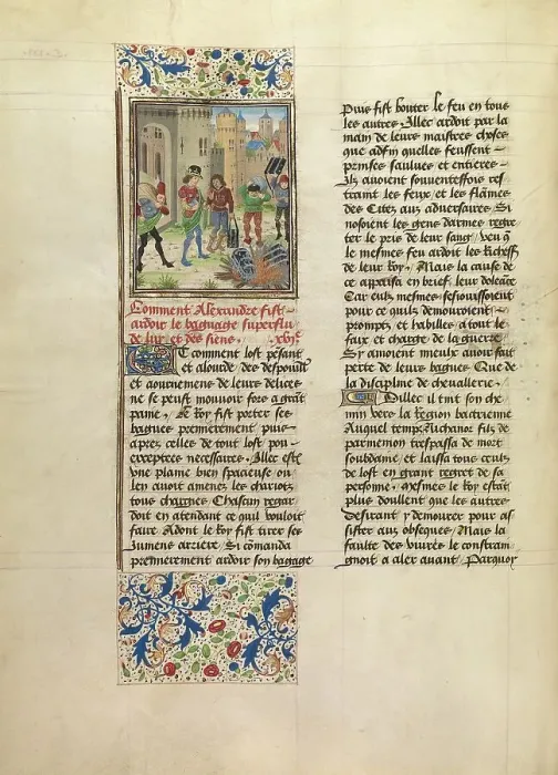 Framed Print : Alexander Orders the Destruction of His Army's Excess Baggage, about 1470-1475. Creator: Master of the Jardin de vertueuse consolation Framed Print : Alexander Orders the Destruction of His Army's Excess Baggage, about 1470-1475. Creator: Master of the Jardin de vertueuse consolation