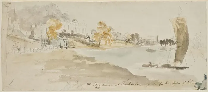 Framed Print : Alexander Pope's villa in Twickenham on the Thames, 1773. Creator: Elias Martin Framed Print : Alexander Pope's villa in Twickenham on the Thames, 1773. Creator: Elias Martin
