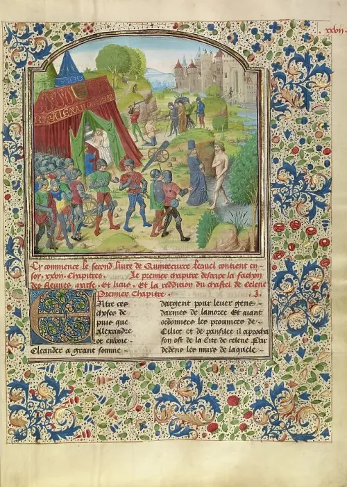 Framed Print : Alexander's Illness at the Cydnus River and the Death of Sisinnes, about 1470-1475. Creator: Master of the Jardin de vertueuse consolation Framed Print : Alexander's Illness at the Cydnus River and the Death of Sisinnes, about 1470-1475. Creator: Master of the Jardin de vertueuse consolation