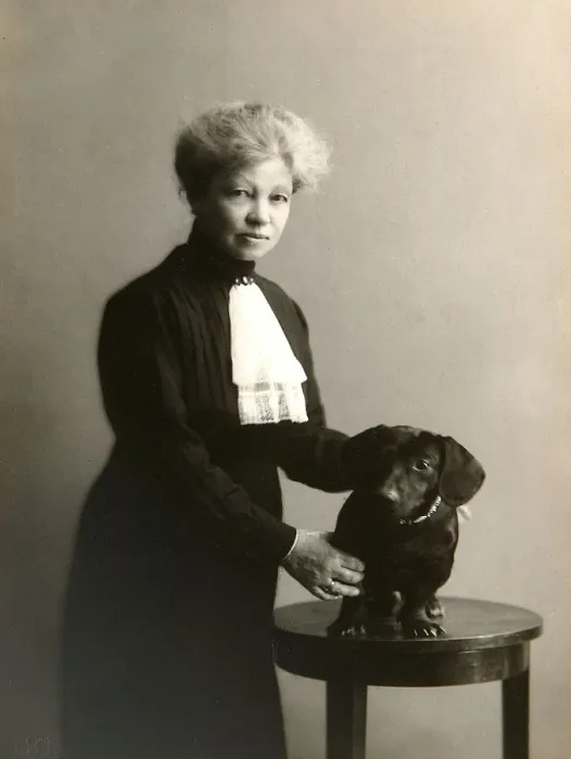 Framed Print : Alexandra Beketova-Blok, Russian author and translator, with her pet dog, early 19th century. Artist: Karl August Fischer Framed Print : Alexandra Beketova-Blok, Russian author and translator, with her pet dog, early 19th century. Artist: Karl August Fischer