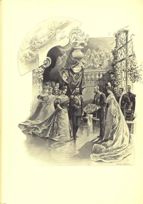 Framed Print : Alexandra Fyorodovna and Nicholas II during the ceremonial reception at the French Embassy, 1899. Artist: Samokish-Sudkovskaya, Elena Petrovna (1863-1924) Framed Print : Alexandra Fyorodovna and Nicholas II during the ceremonial reception at the French Embassy, 1899. Artist: Samokish-Sudkovskaya, Elena Petrovna (1863-1924)