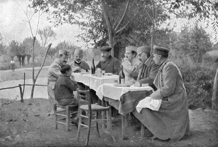 Framed Print : Alexandre de Serbie au front de Monastir; Le prince Alexandre a fait asseoir a sa table, dresse en p Creator: Vladimir Betzitch Framed Print : Alexandre de Serbie au front de Monastir; Le prince Alexandre a fait asseoir a sa table, dresse en p Creator: Vladimir Betzitch